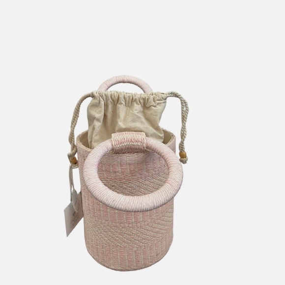 SIGRID OLSEN Woven Pink & Cream Bucket Handbag Purse Tote Beach Fashion NWT - Picture 5 of 14